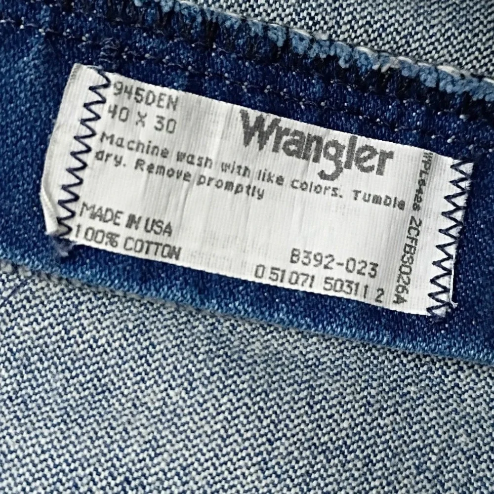 Vintage Wrangler 945DEN Jeans Men 38x30 Blue Denim USA Made Straight Leg Utility
